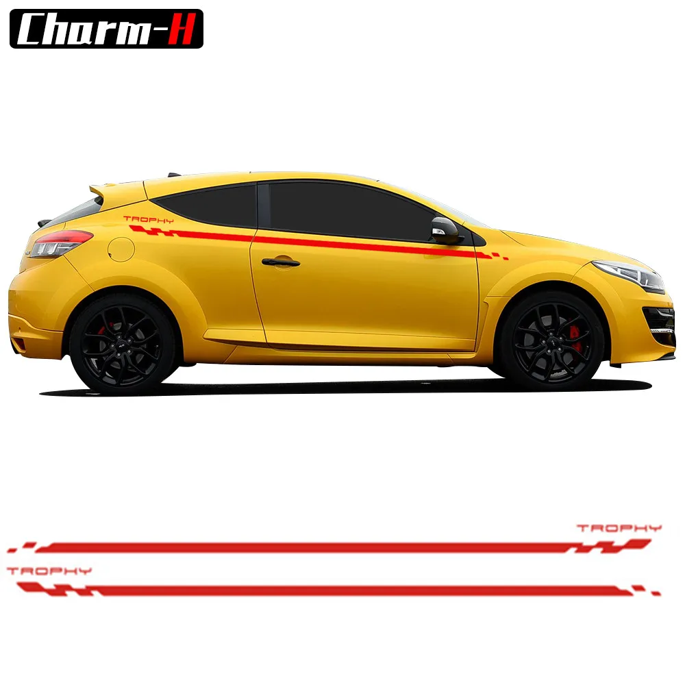 2 pcs سيارة التصميم الجانب تنورة الخصر خط سباق الرياضة المشارب الشارات لرينو ميجان 2 3 4 RS Grandtourer GT الكأس ملصقا