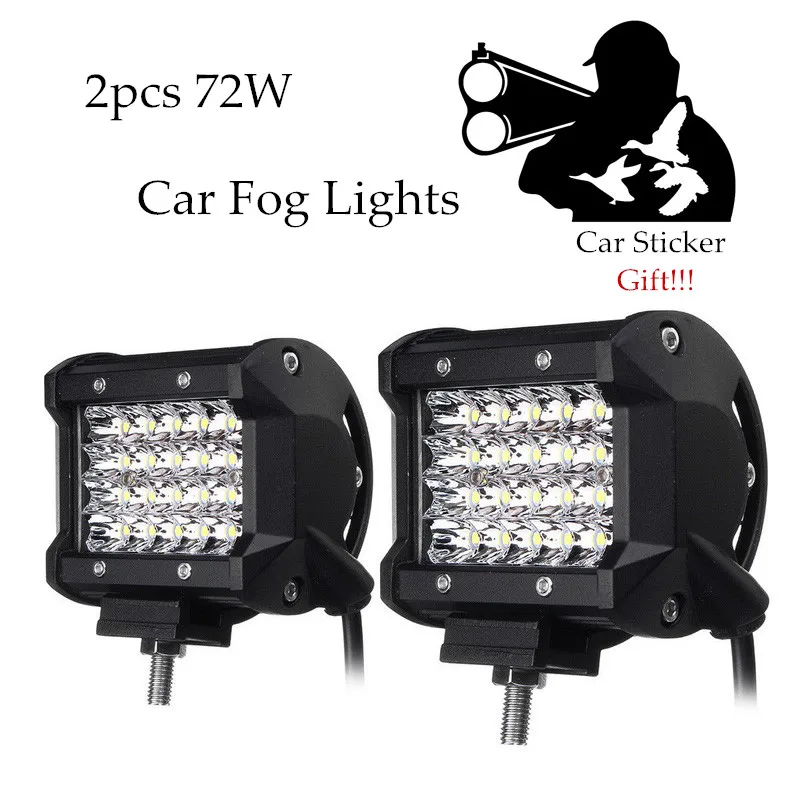 2pcs Foggy Lights 72W Car Fog Lights IP68 Waterproof Auto Back Light LED Driving Work Light