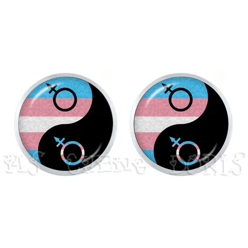 

2019 New Yinyang Glass Colorful Rainbow Flower Buttons Flag Crystal Stud Earrings For Bisexual Lgbt Gay Pride Jewelry Gift