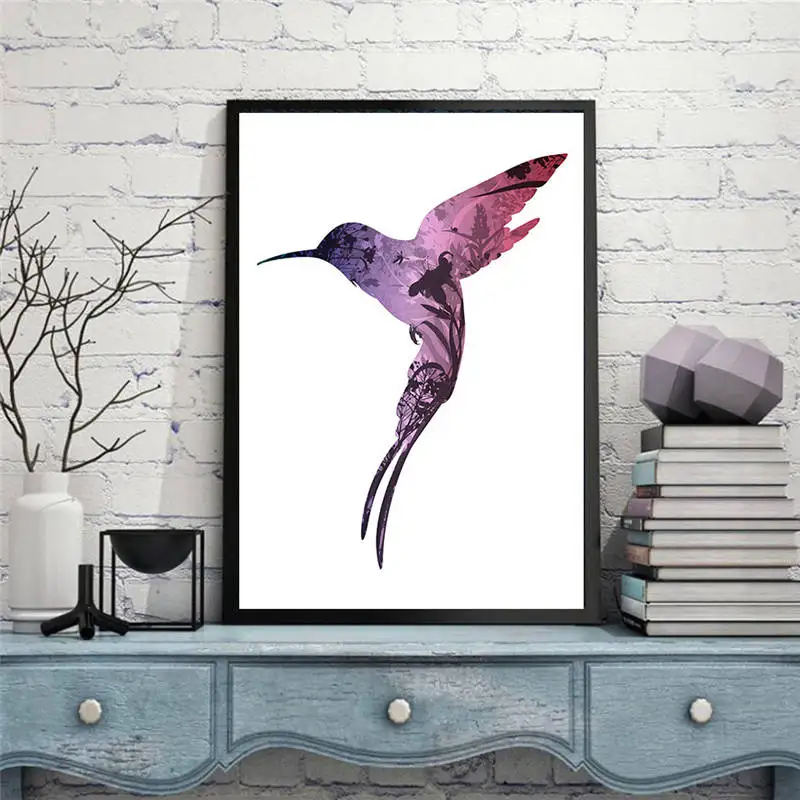 

Creative purple Hummingbird canvas painting animal Decorative Paintings wall pictures for living room background murals