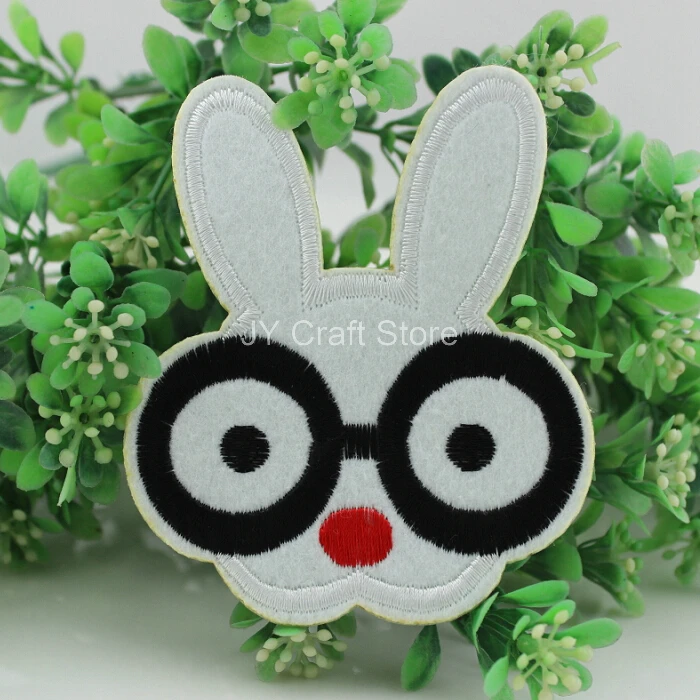 Set of 15pcs cute Big Eye Rabbit w/Glasses Appliques 95mm Embroidered