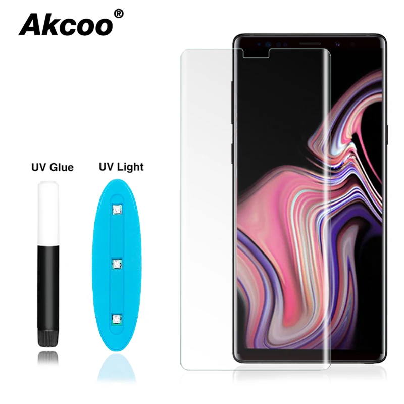 Akcoo Note 8 полное покрытие закаленное стекло для samsung galaxy S8 9 Plus note 8 9 Защита экрана УФ стекло Полный Клей для S6 7 edge