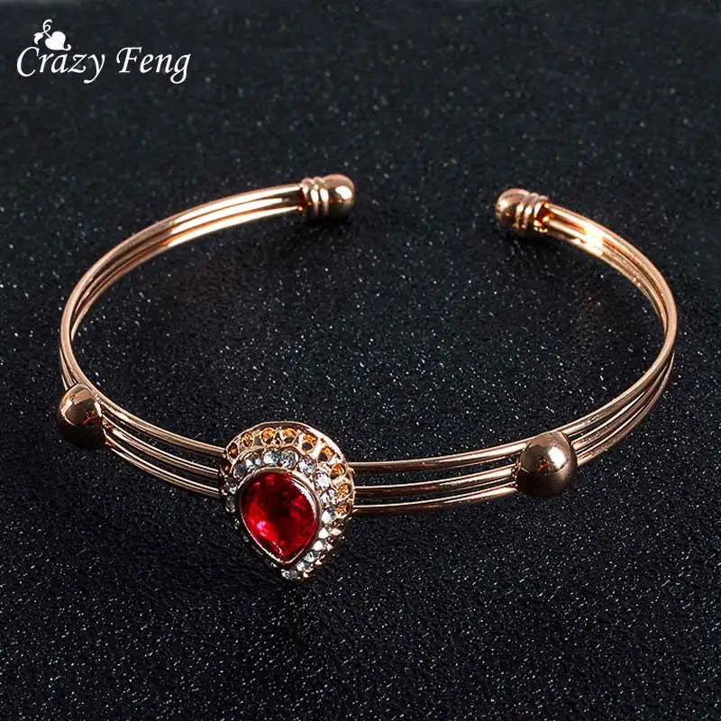 

2018 Vintage Rose Gold Color Bracelet Bangles for Women Twist Cuff Open Bangles Female Indian Jewelry Crystal Wedding Jewellery