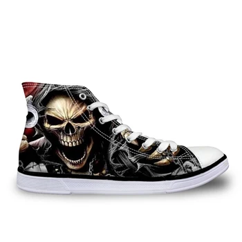 

Customized Classic Men's Punk Rock Skull Style High-top Vulcanize Shoes Casual Lace-up Canvas Shoes for Men Students Flat Shoes