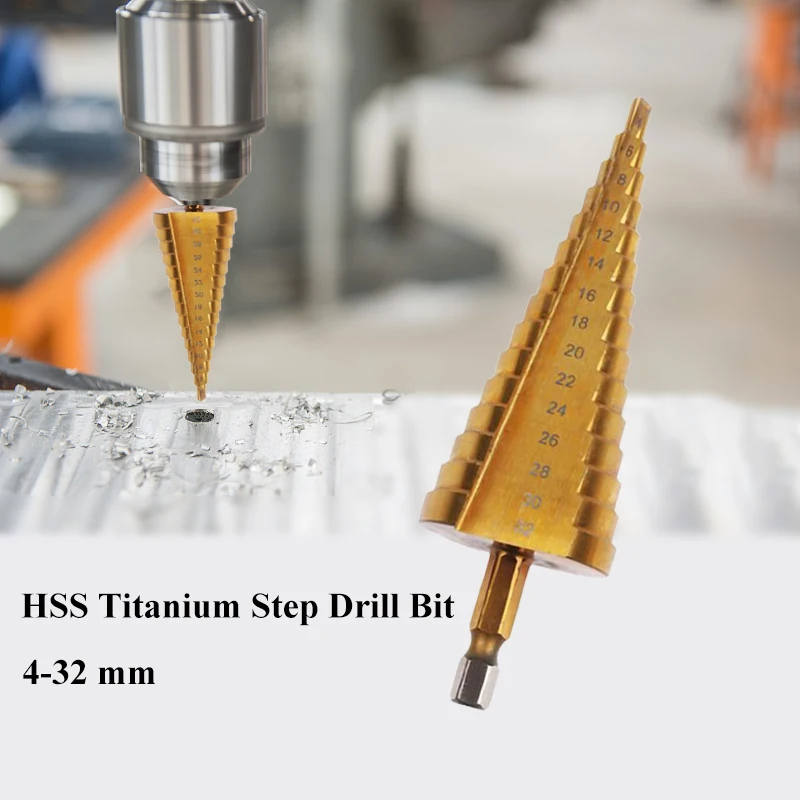 4-32 мм HSS с титановым покрытием Ступенчатое сверло для сверления электроинструментов для металла высокоскоростная стальная деревянная дырочка ступенчатое конусное сверло