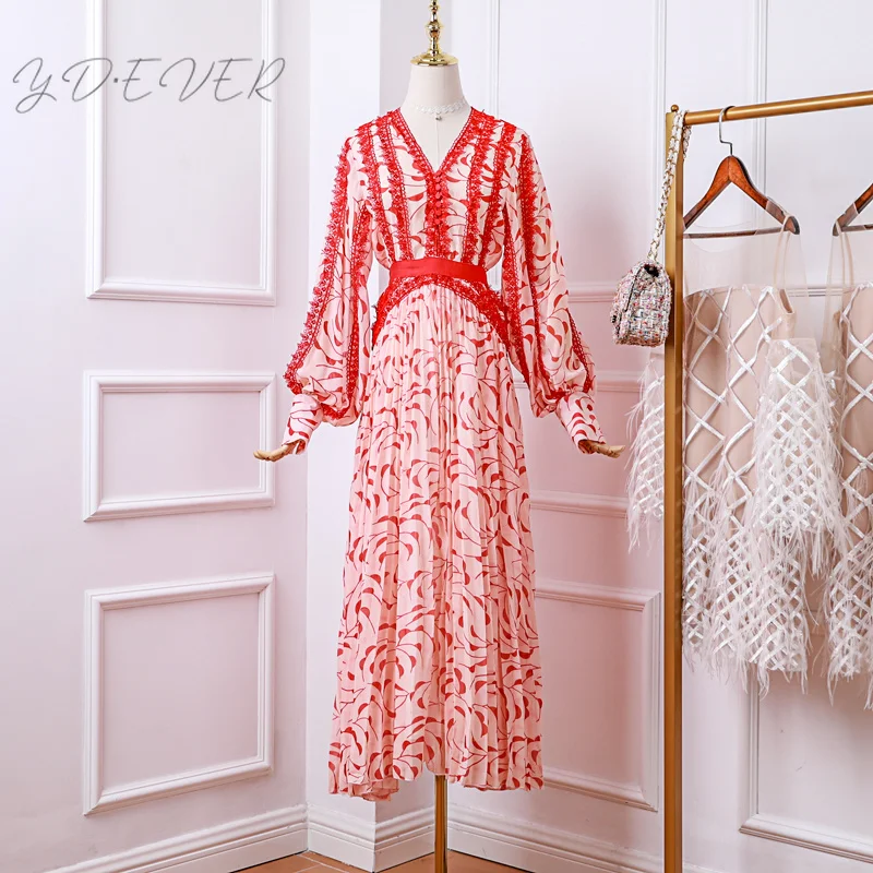 

2019 High Quality Luxury style Women Lantern Sleeve V Neck Beautiful Party Dress Female Long Dresses A911