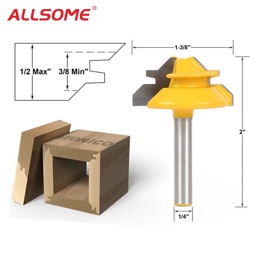 ALLSOME 6,35 мм хвостовик 45 градусов-до 1/" стоковый замок торцовочный маршрутизатор бит резчик по дереву HT1513