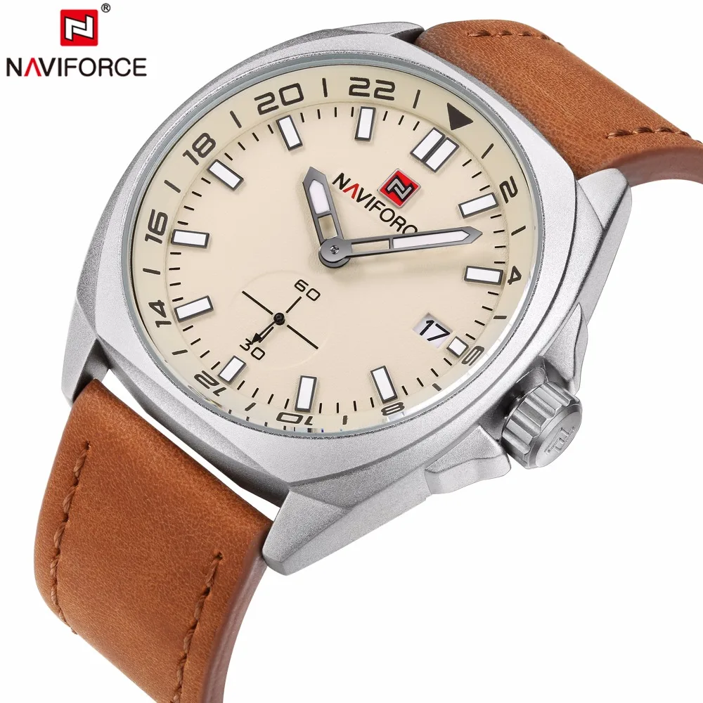 Kopen NAVIFORCE Heren Horloges Top Brand Luxe Unieke Lederen Quartz Horloge Mannen Waterdichte Sport Datum Klok Man Fashion horloges