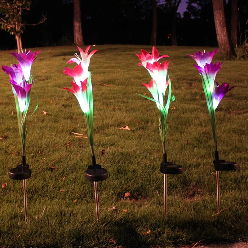 

2 Pcs Waterproof 3 Artificial Lily Flowers Lawn Solar Lights Garden Outdoor LED Lights HVR88