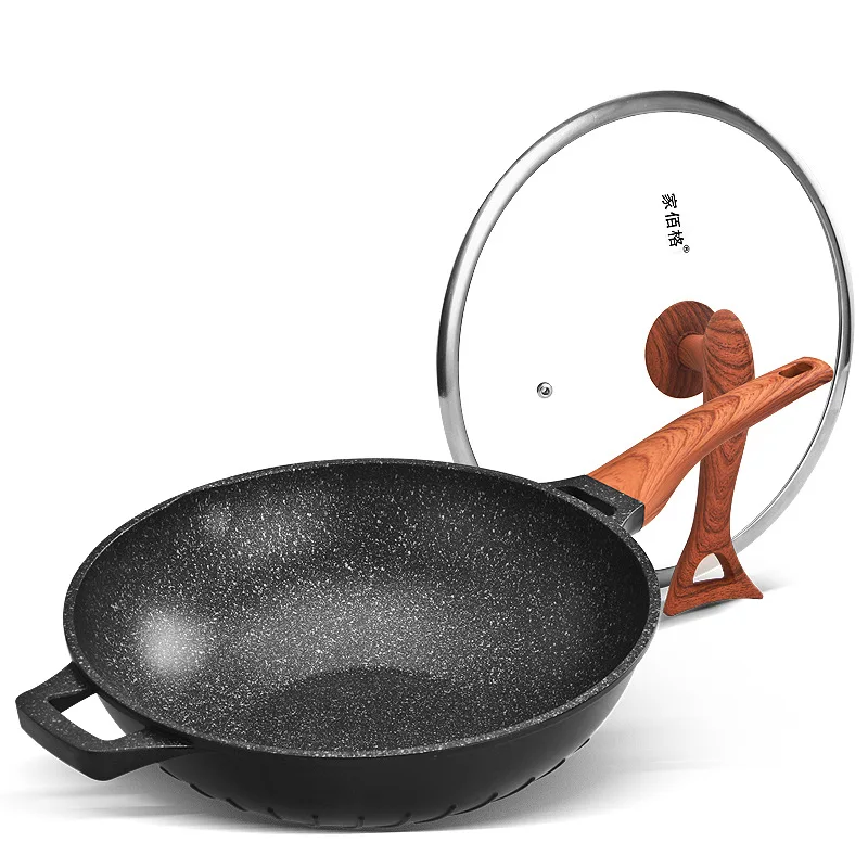 

A Non-Stick Thicken Granite Coating Frying Pan with Lid/wood Handle Aluminum Grip Skillet 32cm Home Smokeless Frying Cooker