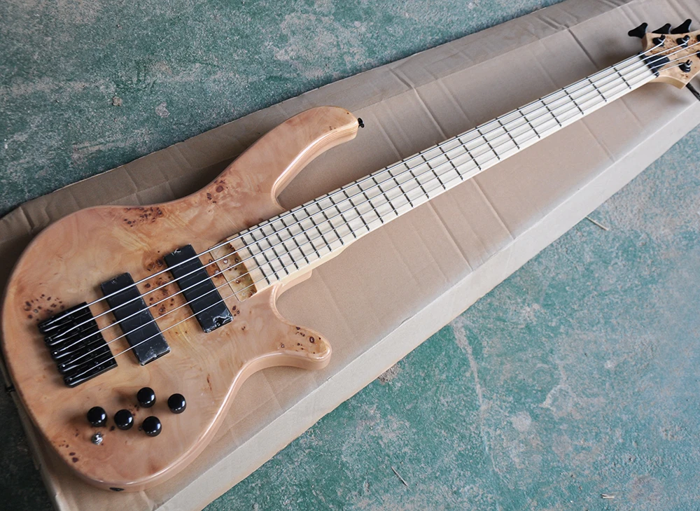 

Wholesale 5 Strings ASH Electric Bass Guitar with Black Hardwares,Maple Fretboard,Tree-burl Veneer,offering customized services