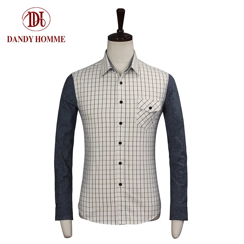 Бренд DANDY Homme бренд clothing2016fashion мужские рубашки с длинными рукавами в клетку patchworh Повседневная обтягивающая модель рубашки для мальчиков однобортный Плюс Размер