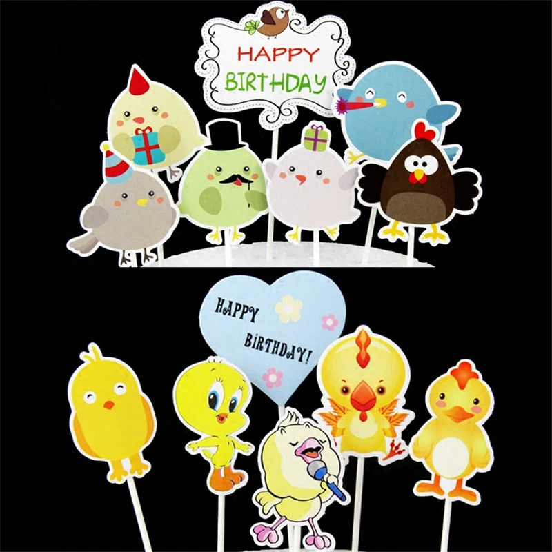 

chicken rooster hen party cake topper birthday cake flags newborn baby first birthday girl cup cake decoration cupcake toppers