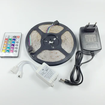 

Waterproof LED RGB Strip Light SMD 3528 Flexible Light 5M 300Led IR Remote Controller 12V 2A Power Adapter RGB strip lamp bulb