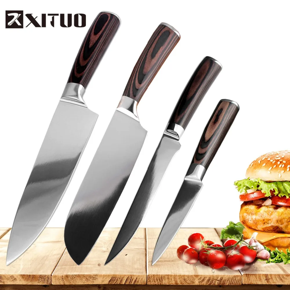 XITUO kitchen knife Set 4PC Japanese Style Kitchen knife Meat Cleaver Fruit Paring knife High ...