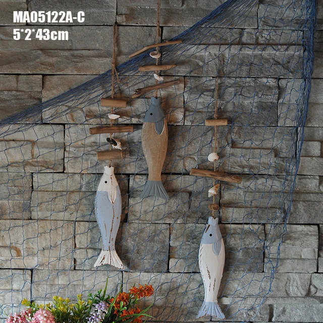 Wooden Fish Hangings Vintage Blue Wall Hanging Nautical Sea Wooden Fish Hangings Vintage Blue Wall Hanging Nautical Sea Figurines Home Decoration Accessories Party Supplie Wedding
