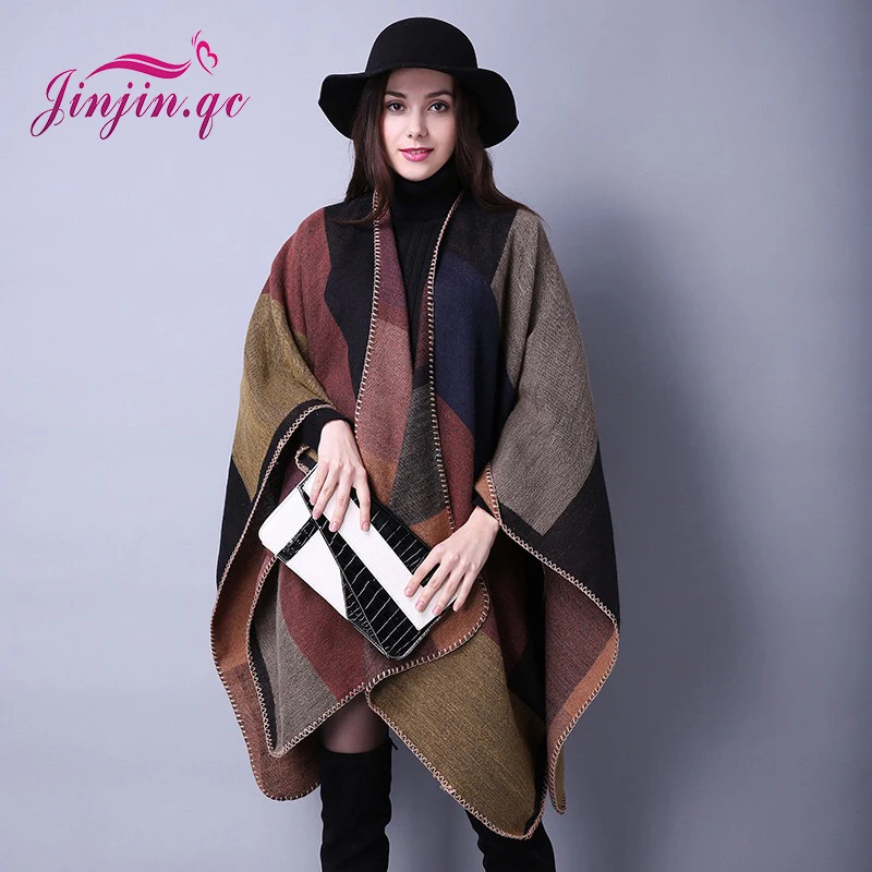 

[Jinjin.QC] 2017 New Brand Women's Winter Poncho Vintage Blanket Women's Lady Knit Shawl Cape Cashmere Scarf fashion Poncho