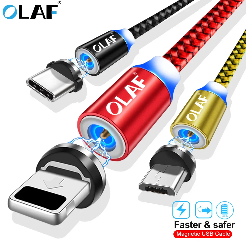 

OLAF Magnetic usb Cable Cord For iphone 7 8 Plus X XR XS Max LED Lighting Micro USB Type C Cable For Samsung S8 S9 plus Note 9 8