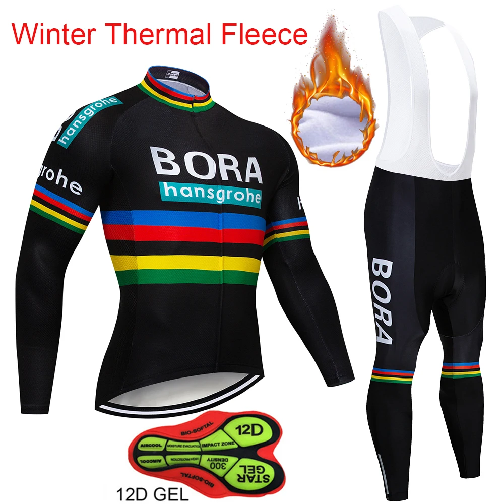 

Brand X-CQREG Outdoor Winter Warm Cycling Set BORA Thermal Fleece Cycling Jersey Men Waterproof Reflective Bicycle Jersey