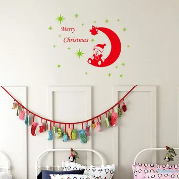

Happy New Year Christmas Decoration Bear Moon Wall Stickers for Living Room Home Decor Party Room Bedroom Wallpaper JG071