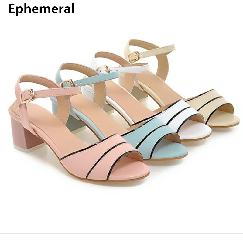 

Ladies Hot Sell Italian High Heels Shoes Back Strap Spongy Insole Peep Toe Square Thick heel Plus size 34-43 Women Pumps Fashion