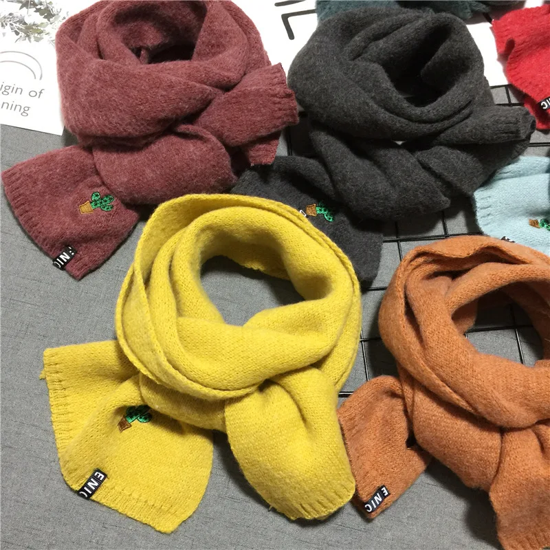 

Fashion Winter Solid Color Cashmere Children Scarf Kids Boys Girls Warm Knitting Wool Scarves Shawls Bufandas Drop Shipping
