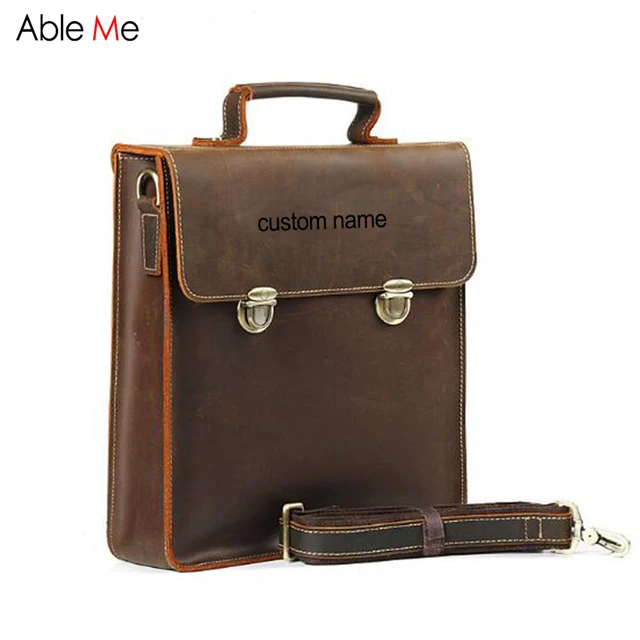 Custom name Gifts men handbags New Genuine Leather briefcase Male ...