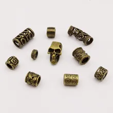 10 шт./упак. античная бронза микс Руна викингов, подвязанные лентой, с объемной волной, бороды, дредлоки, для увеличения объема, бусины Кольца Аксессуары к направляющей трубе около 5-7 мм отверстие