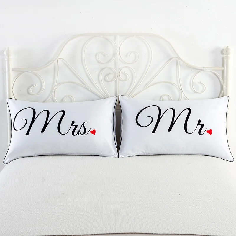 

Mr and Mrs Pillowcases Decorative Pillow Cases Home Decor USA Queen Size Romantic Anniversary Wedding Valentines Day Gift
