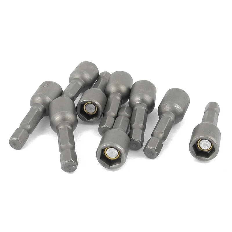 Набор Магнитных гаек 8 мм 5/1" адаптер для шестигранного сверла 9 шт - Color: Silver