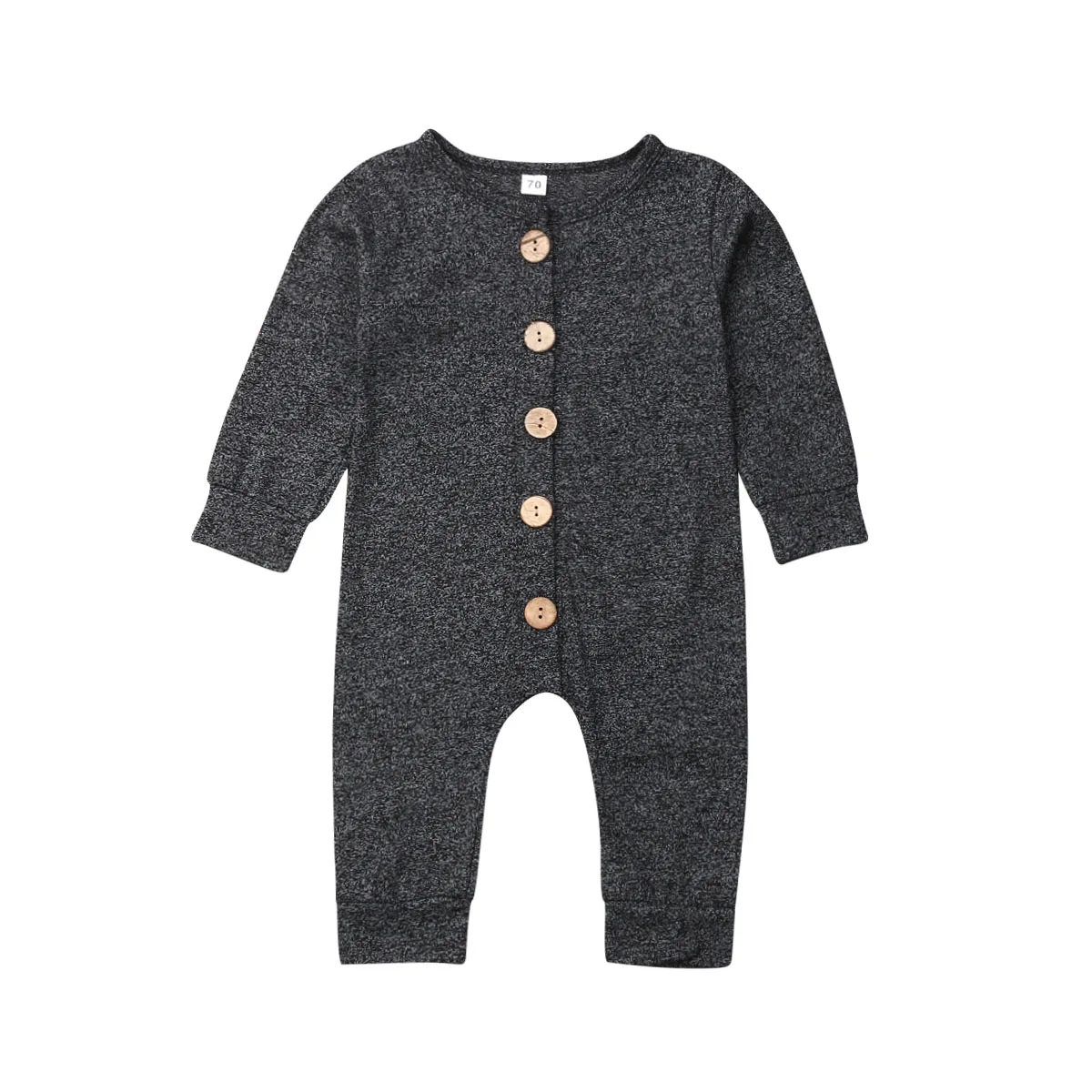 Baby Romper Autumn Newborn Kids Baby Girls Boy Overall Solid Romper Outfits Jumpsuit Size 0-24M - Color: Black