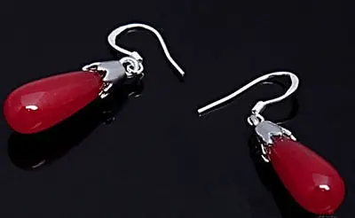 Free Shipping &gt&gtNEW FASHION LADY RED JADE EARRINGS SILVER ru9 | Украшения и аксессуары