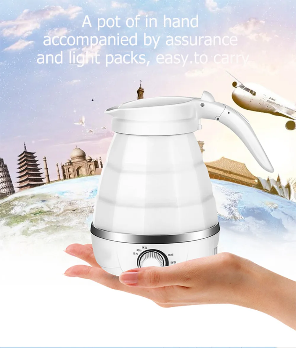 100V-220V Kettle Foldable Electric Kettle 0.6L Mini Portable Travel Camping Kettle Water Boiler Adjustable Voltage Kitchen Home