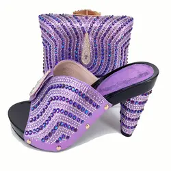 Элегантный сиреневый обувь сумка под обувь в комплекте в африканском стиле кружевная ткань aso ebi вечерние ручной работы высокого качества