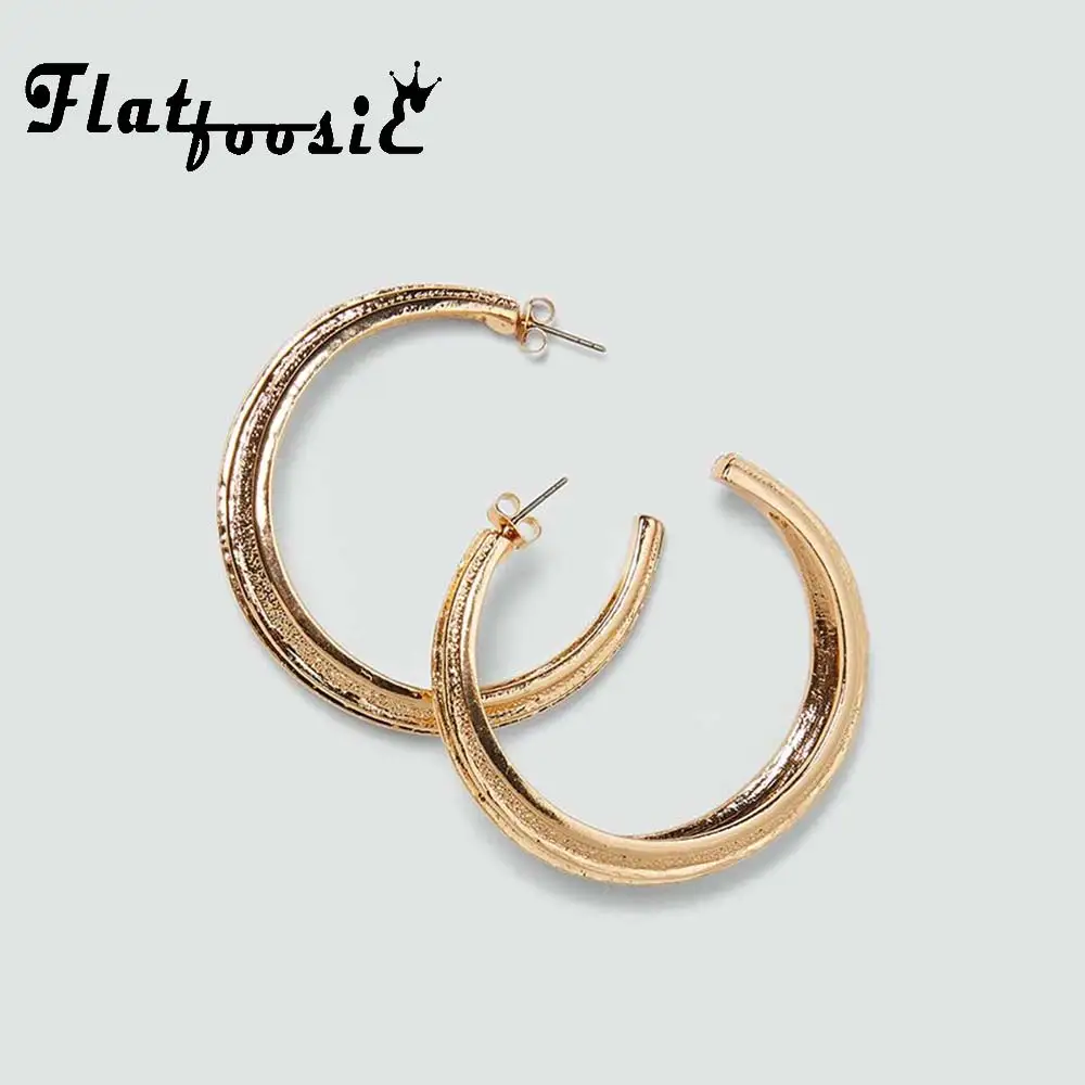 Женские круглые серьги Flatfoosie модные сережки-кольца золотого цвета простые
