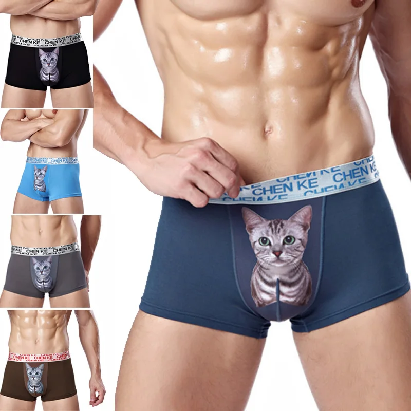 Модные мужские боксеры Meow Star, сексуальное нижнее белье с принтом кота, боксеры, трусы XRQ88