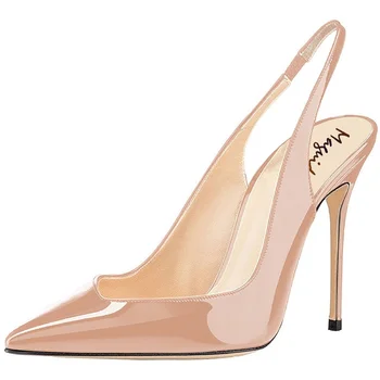 

Women shoes pumps high quality Patent Leather Pointy Toe Stilettos Heel Slingback Sandals Dress Shoes Spring summer women shoes