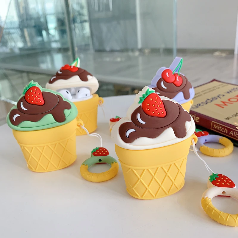 

3D Cupcake ice cream Headphone Case For Apple Airpods 2 Case Silicon Case For Airpods Case With Keychain Cover For Air Pods Etui