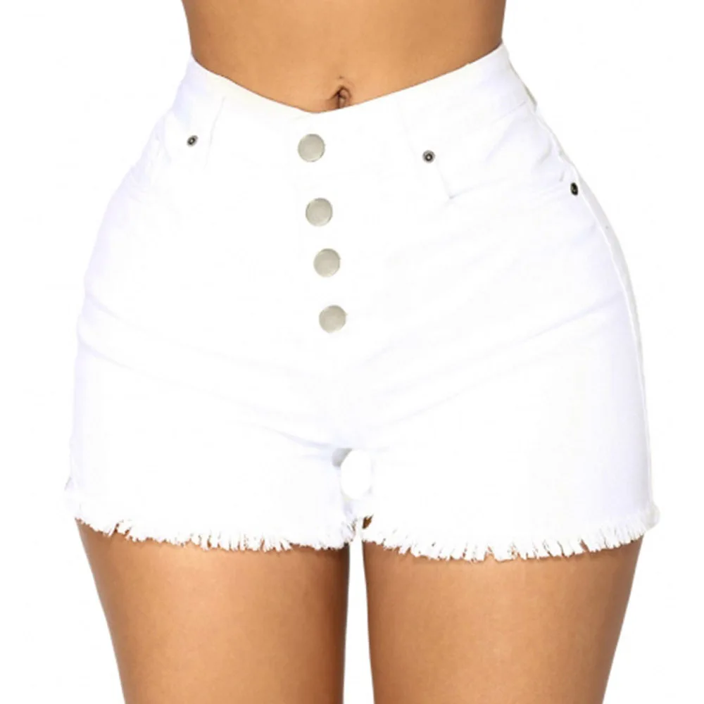 

2019 White Close Fit High Waist Denim Shorts Spodenki Damskie Shorts Women Denim Shorts Feminino Medium Rise #LC786105-1