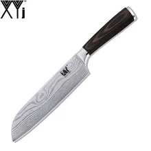 High Quality 7 Inch Santoku Kitchen Knife XYJ Brand Cooking Tools Color Wood Handle 7Cr17 Stainless Steel Flowing Sand Veins