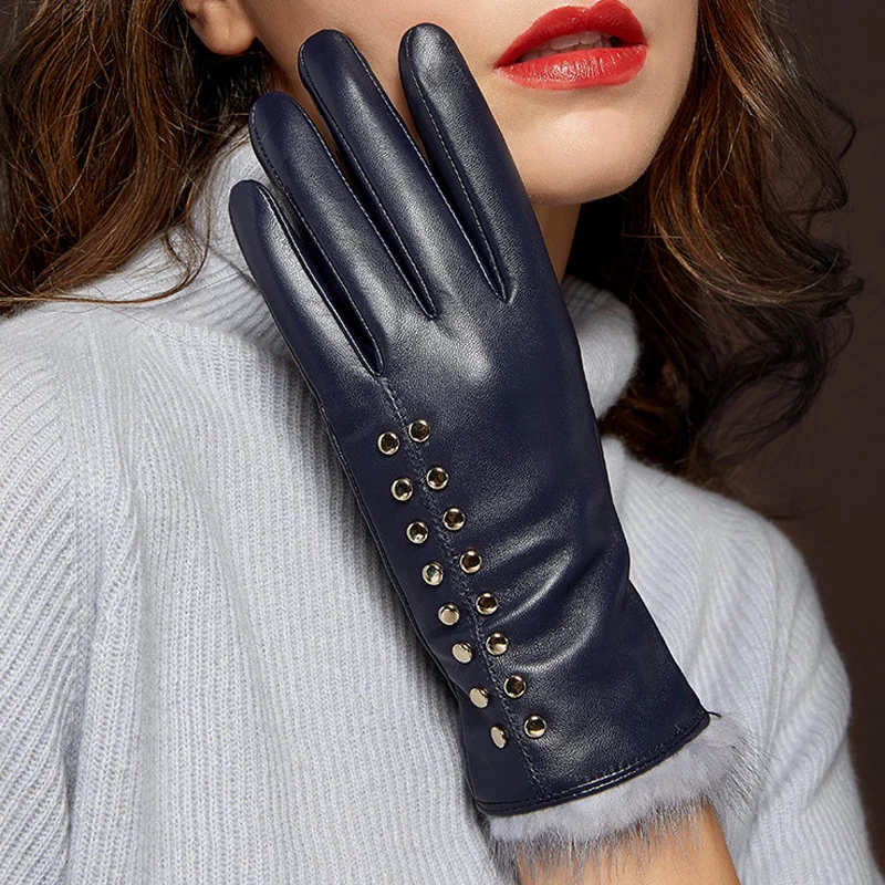 Genuine Leather Gloves Woman's Winter Mink Hair Touchscreen Sheepskin Gloves Plus Velvet Thicken Warm Driving Mittens MLZ035 Genuine Leather Gloves Woman's Winter Mink Hair Touchscreen Sheepskin Gloves Plus Velvet Thicken Warm Driving Mittens MLZ035