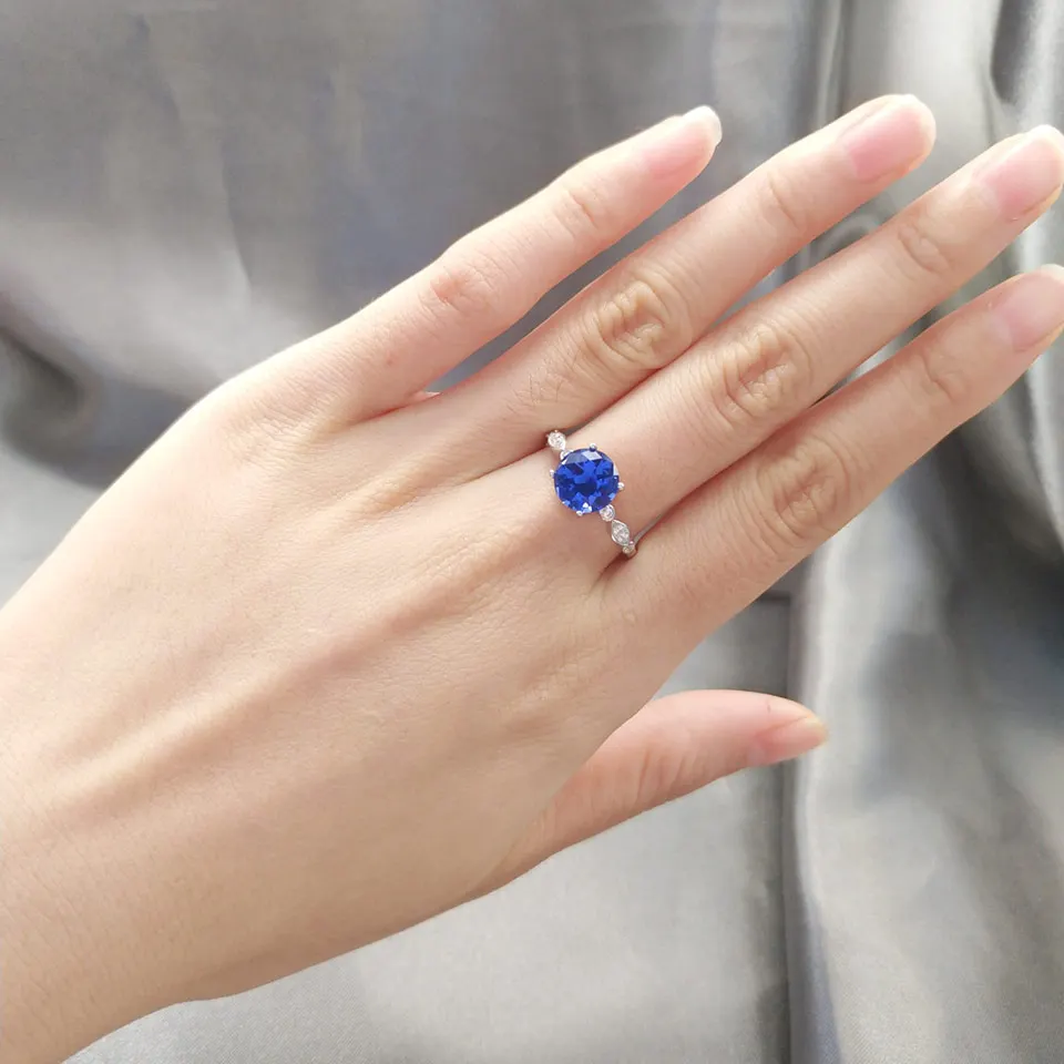 UMCHO Романтические кольца с наносапфиром, кольца из твердого 925 пробы серебра для женщин, подарки на свадьбу, юбилей, хорошее ювелирное изделие