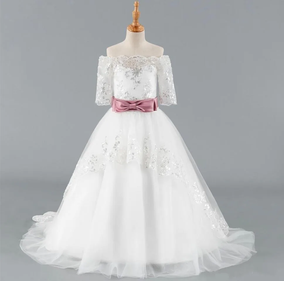 2018 White Flower Girls Dresses Lace Tulle Jewel Neck Backless Zipper First Communion Dress Pageant Dress 2018 White Flower Girls Dresses Lace Tulle Jewel Neck Backless Zipper First Communion Dress Pageant Dress