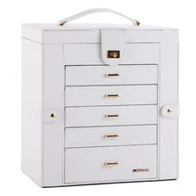 High End 6 Layers Mirrored Handle Locked Pure Color PU Leather Commercial Jewelry Display ZG241