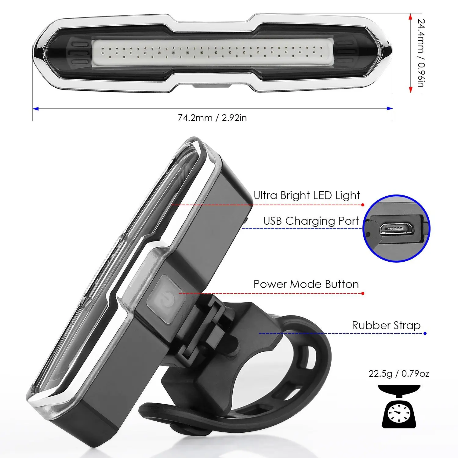 Sale Bike Tail Light Ultra Bright Bike Light USB Rechargeable LED Bicycle Rear Light 5 Light Mode Headlights with Red + Blue 3