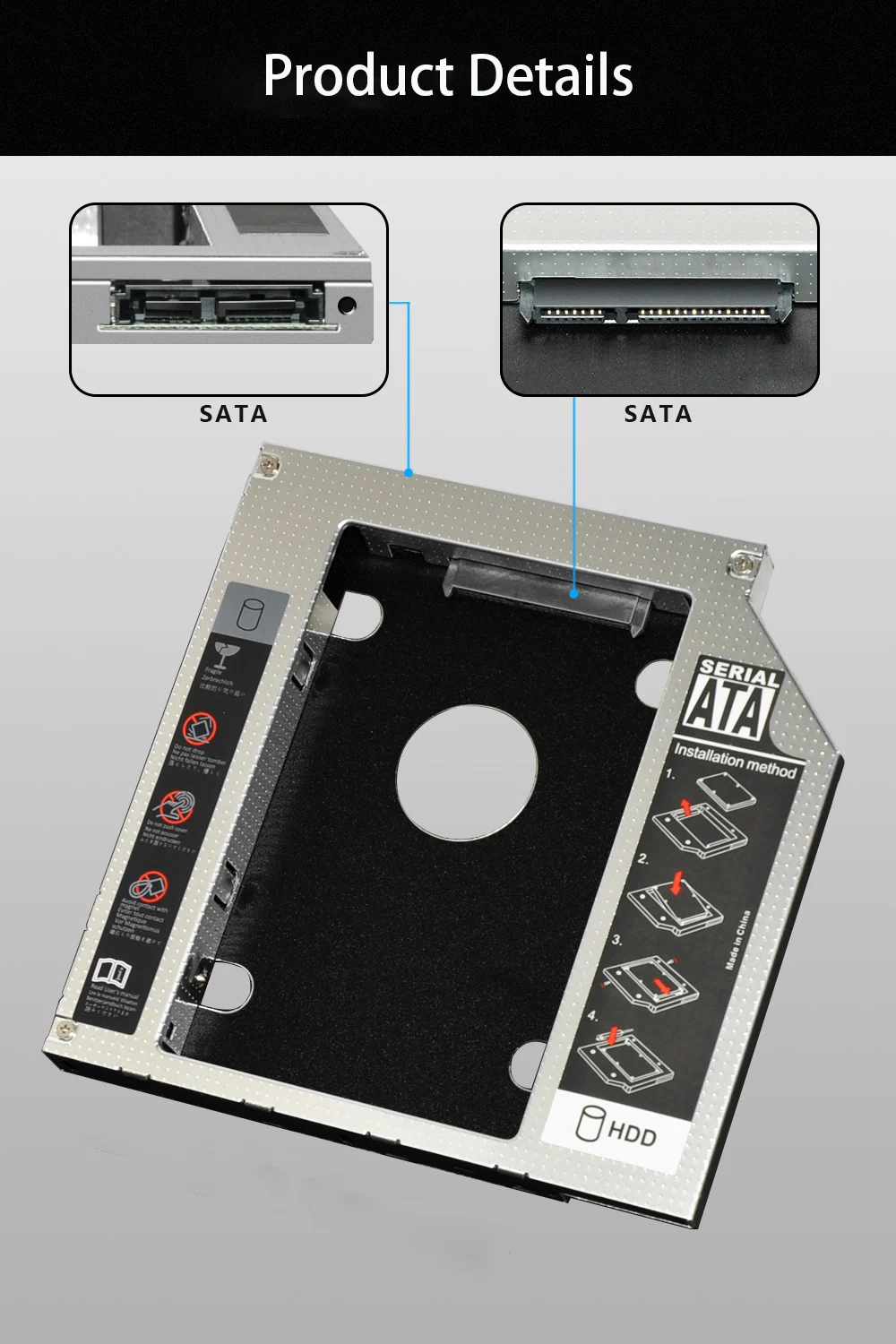 20 шт Экспресс Универсальный 2," 12,7 мм 2nd HDD/SSD Optibay Caddy SATA to SATA адаптер для ноутбука DVD CD-ROM Оптический отсек