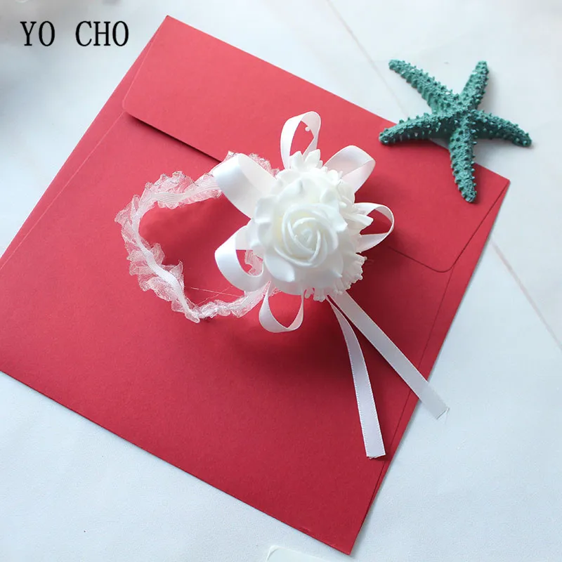  white Wrist Corsage rose flower bangle hand(45)