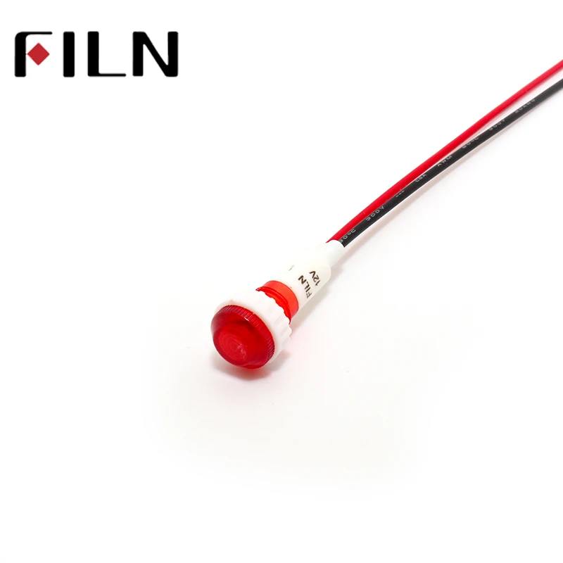 FL1P-10NW-2 10mm diameter amber white red green plastic 120v 220v 12v led pilot light with wires (3)