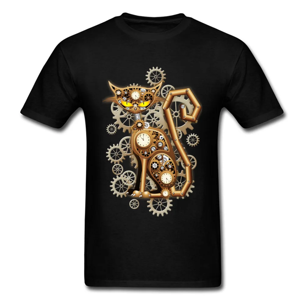 Family Steampunk Cat Vintage Copper Toy Tops T Shirt for Men Oversized Mother Day Round Neck Cotton Fabric T Shirts Tee-Shirts Steampunk Cat Vintage Copper Toy black