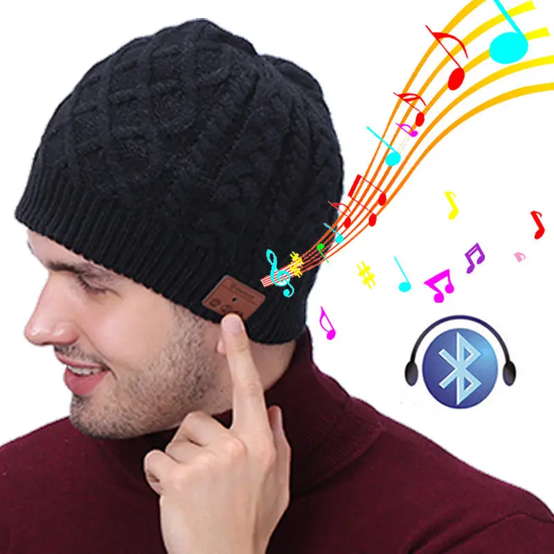 Men Women Wireless Bluetooth Smart Cap Warm Hat Headphone Mic Music